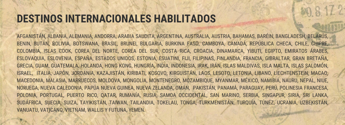 Lista actualizada de destinos habilitados